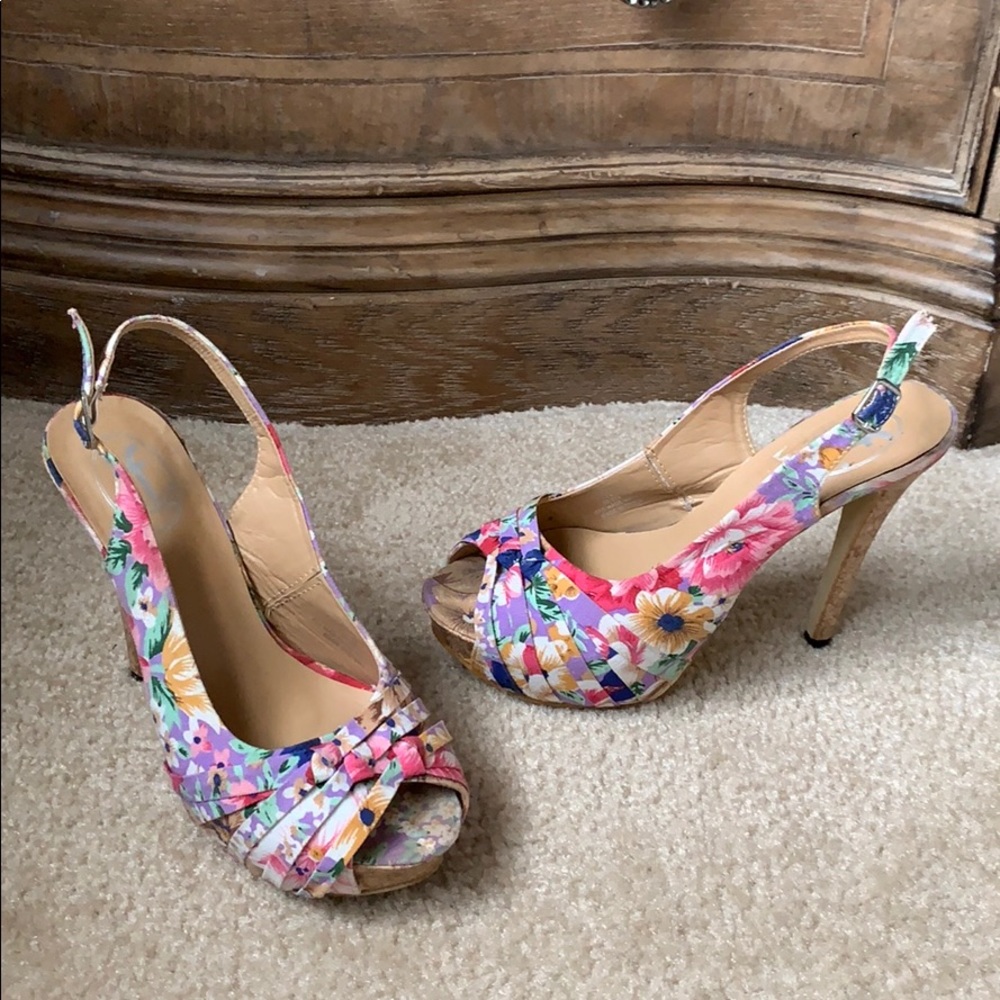 Floral Man Made Material Heels